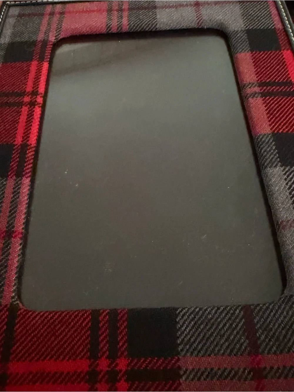 COACH Black Leather Tartan Plaid Red Gray Black Fabric Photo Frame